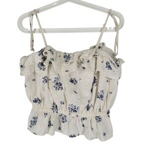 American Eagle Outfitters Eyelet Floral Ruffle Crop Top Spaghetti Strap Womens M